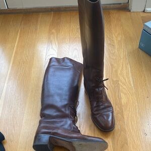 Joan & David Dark Brown Leather Lace-Up Riding Boots